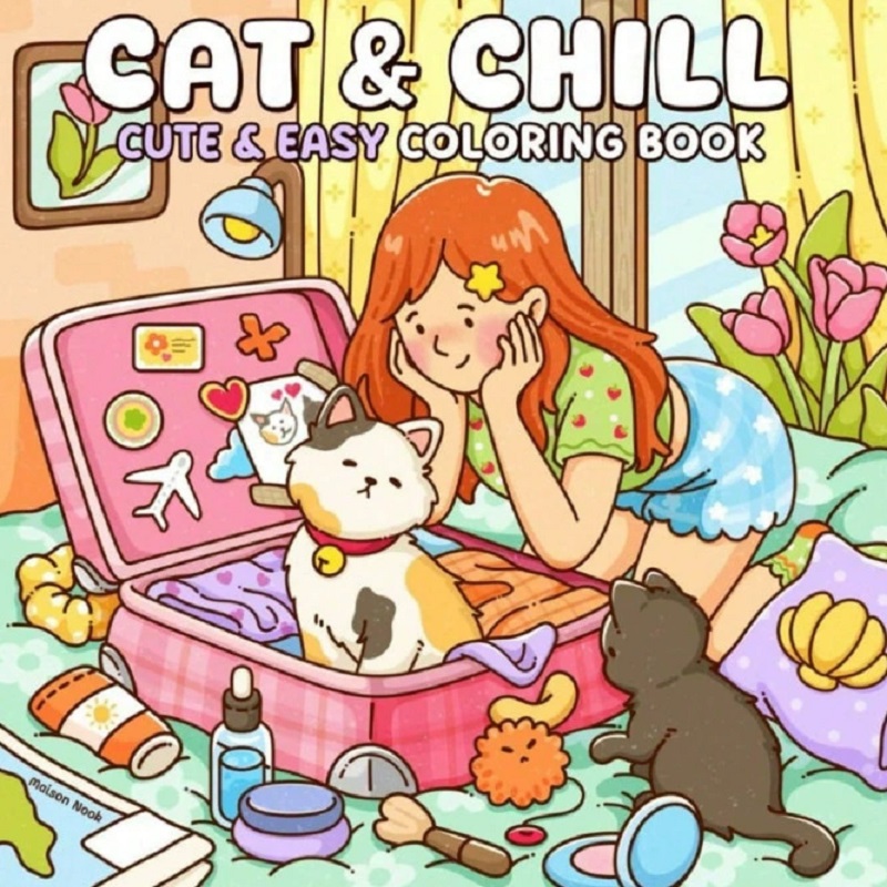 كتاب تلوين سهل لطيف للقطط والف - مراجعة Adult Coloring Book Stress Relief وسعره